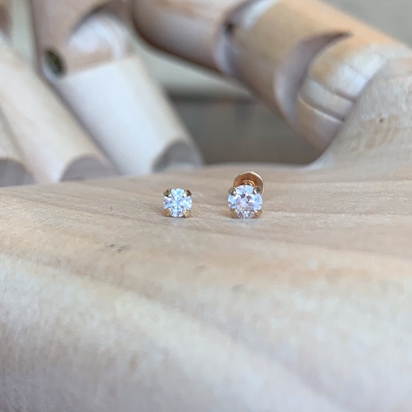 Hand Crafted Jewelry - 14KYG 2.5mm & 2mm CZ Cartilage Stud Earring Set